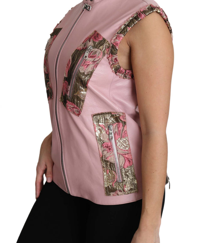 Dolce & Gabbana Pink Zippered Lamb Sleeveless Vest Leather Jacket