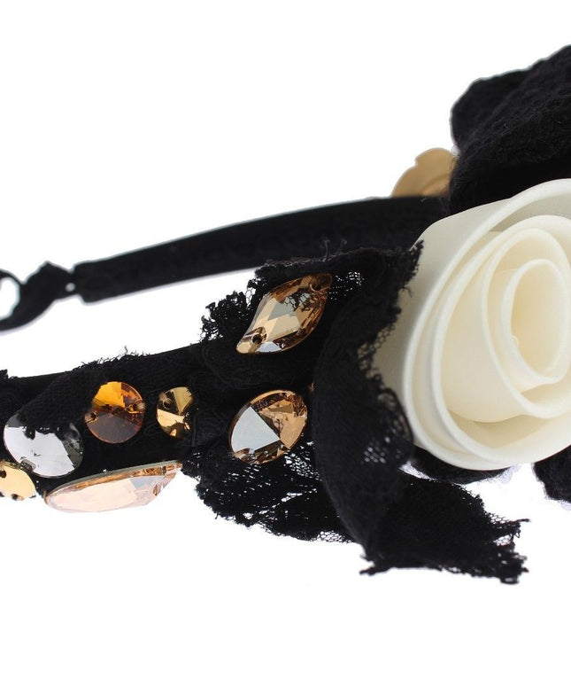Dolce & Gabbana Diadem Headband Tiara White Rose Crystal Hair Gold