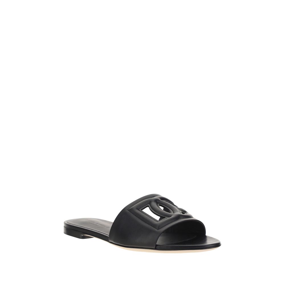 Dolce & Gabbana Black Calf Leather Bos Taurus Sandals