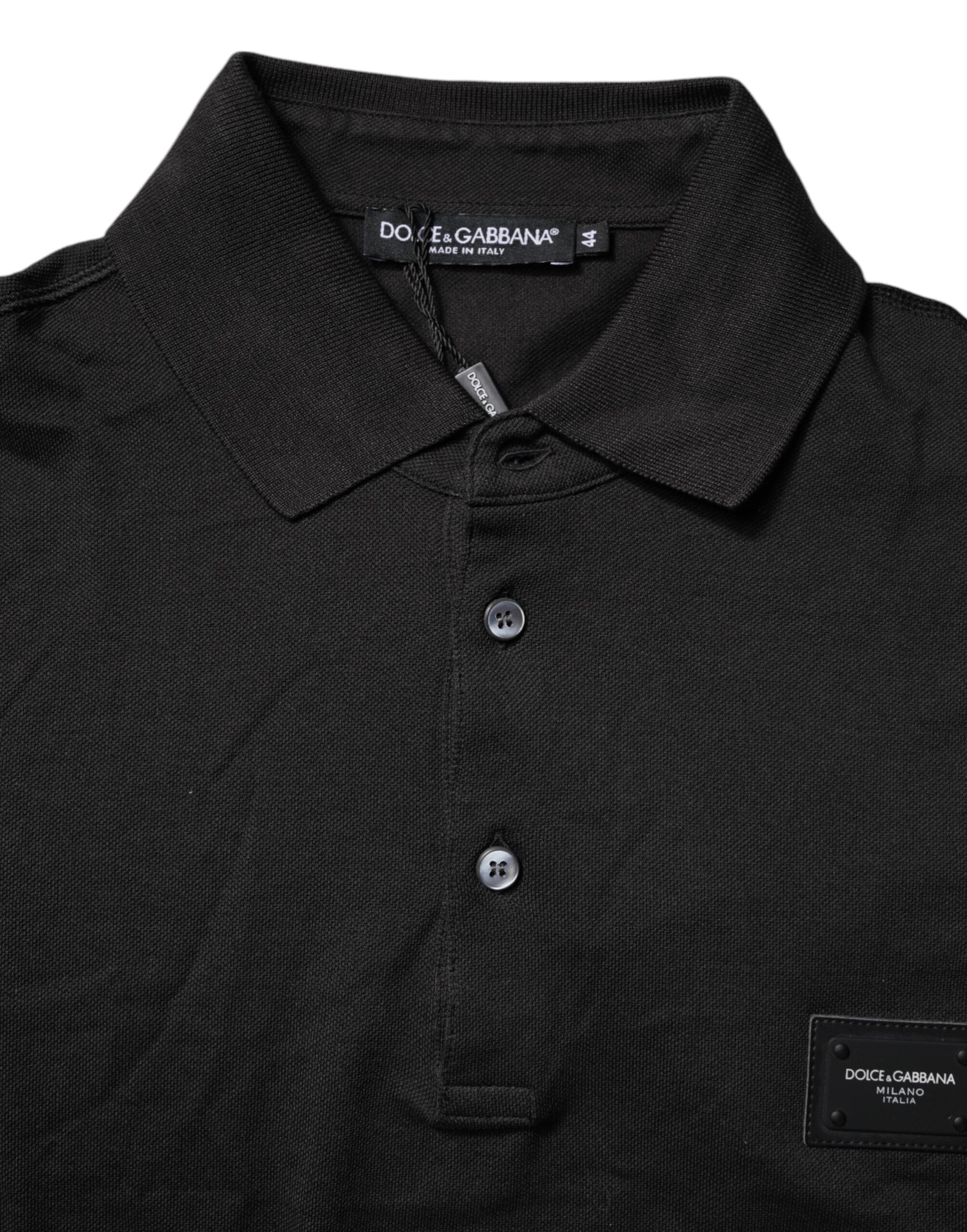 Dolce & Gabbana Dark Gray Logo Plaque Cotton Men Polo Shirt T-shirt