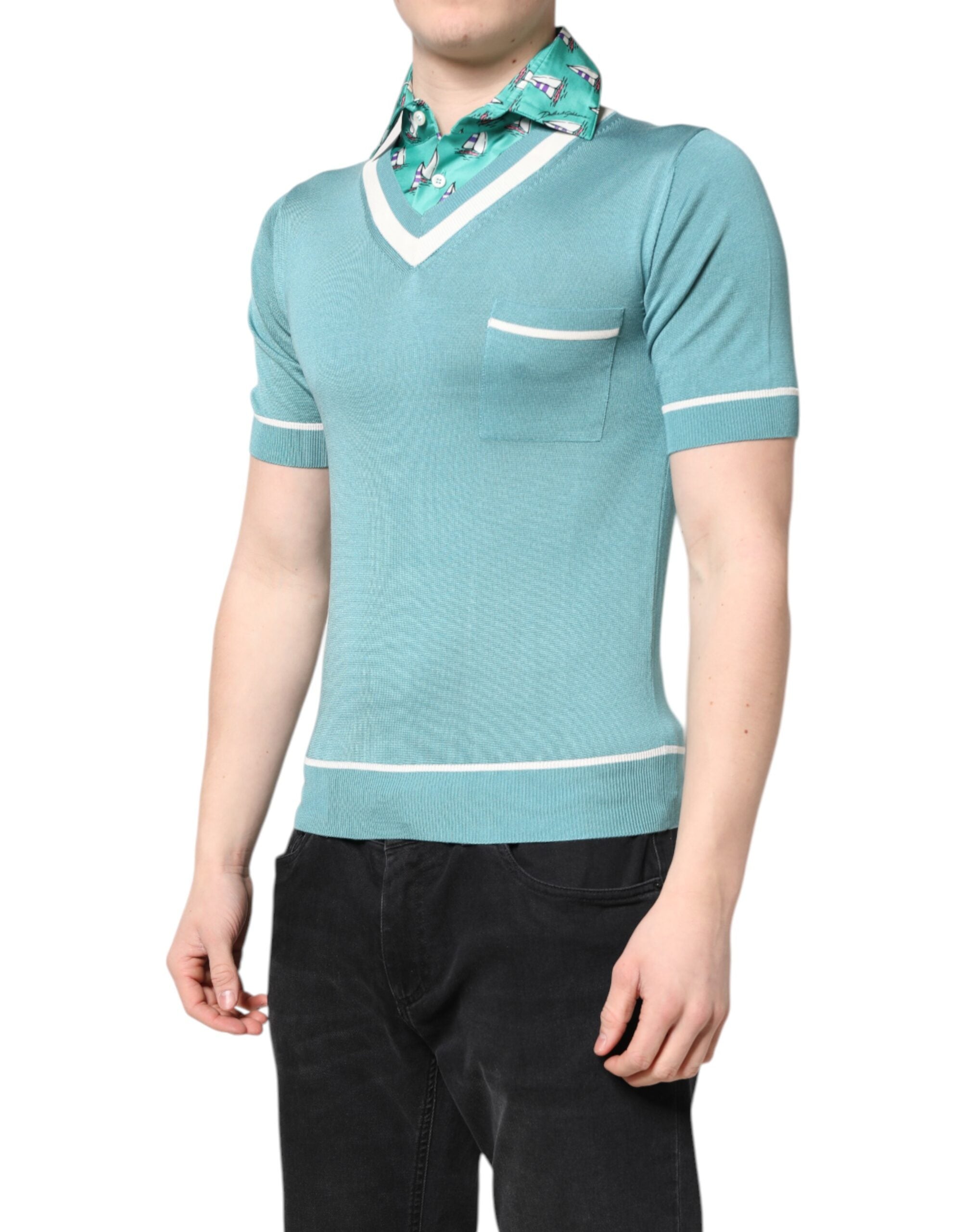 Dolce & Gabbana Green Printed Collared Short Sleeve T-shirt