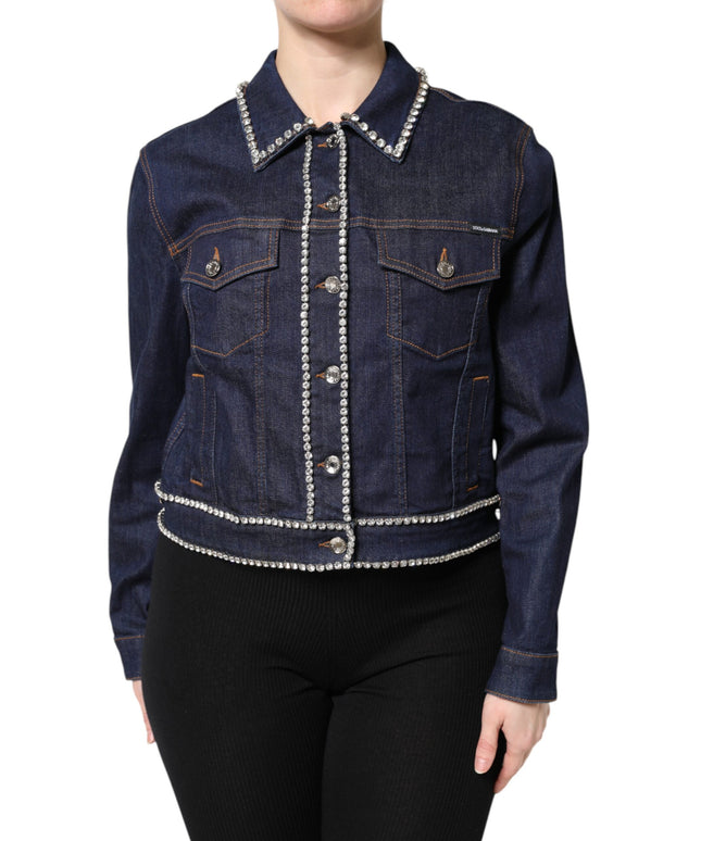 Dolce & Gabbana Blue Denim Cotton Crystal Embellished Jacket