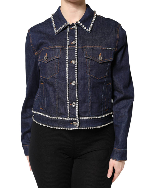 Dolce & Gabbana Blue Denim Cotton Crystal Embellished Jacket