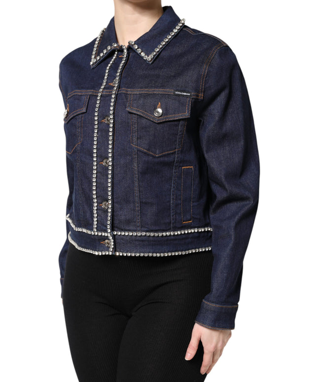 Dolce & Gabbana Blue Denim Cotton Crystal Embellished Jacket