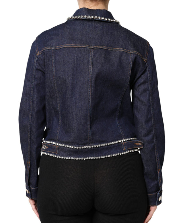 Dolce & Gabbana Blue Denim Cotton Crystal Embellished Jacket