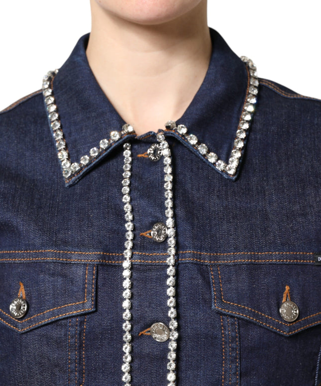 Dolce & Gabbana Blue Denim Cotton Crystal Embellished Jacket