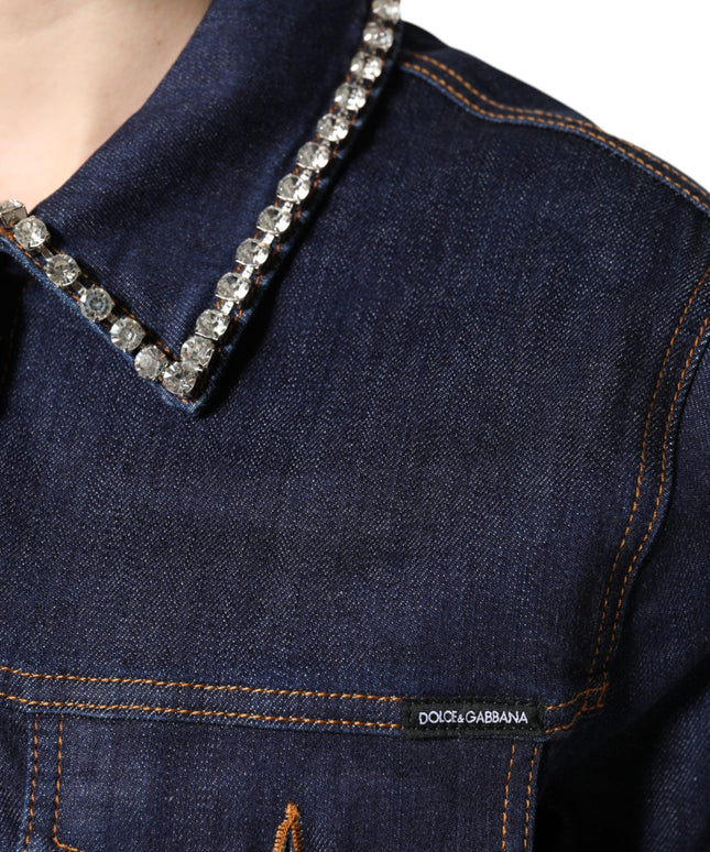 Dolce & Gabbana Blue Denim Cotton Crystal Embellished Jacket