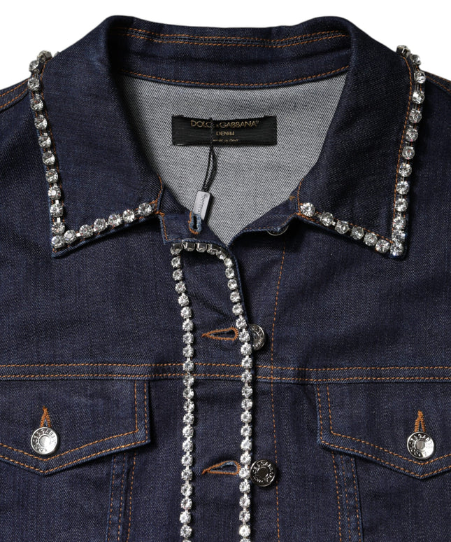 Dolce & Gabbana Blue Denim Cotton Crystal Embellished Jacket