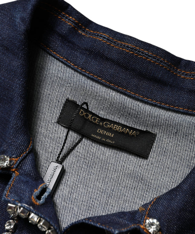 Dolce & Gabbana Blue Denim Cotton Crystal Embellished Jacket