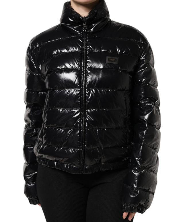 Dolce & Gabbana Black Logo Plaque Full Zip Puffer Jacket