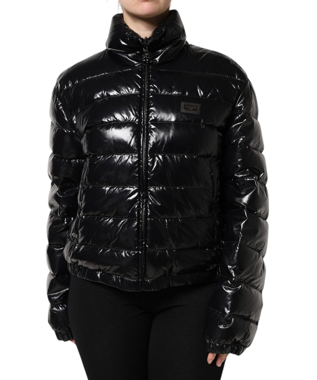 Dolce & Gabbana Black Logo Plaque Full Zip Puffer Jacket