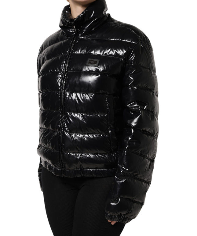 Dolce & Gabbana Black Logo Plaque Full Zip Puffer Jacket