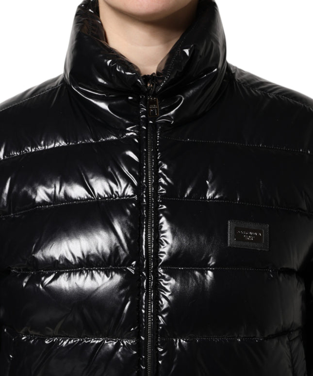 Dolce & Gabbana Black Logo Plaque Full Zip Puffer Jacket