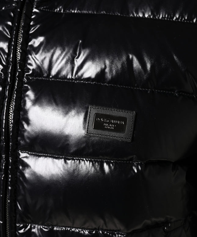 Dolce & Gabbana Black Logo Plaque Full Zip Puffer Jacket