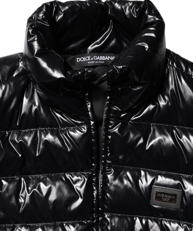 Dolce & Gabbana Black Logo Plaque Full Zip Puffer Jacket