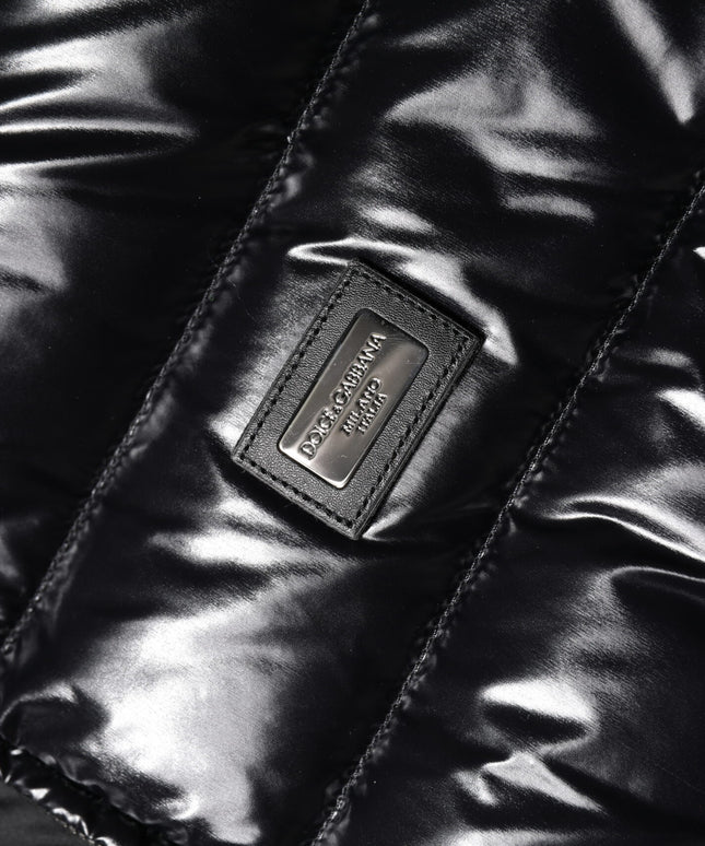 Dolce & Gabbana Black Logo Plaque Full Zip Puffer Jacket