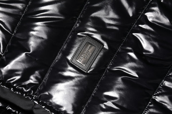 Dolce & Gabbana Black Logo Plaque Full Zip Puffer Jacket