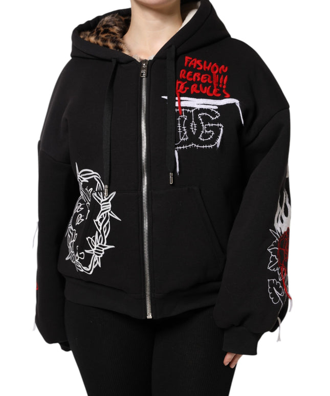 Dolce & Gabbana Black Embroidered Full Zip Hooded Jacket