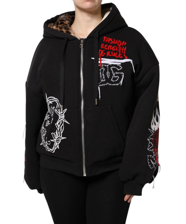 Dolce & Gabbana Black Embroidered Full Zip Hooded Jacket