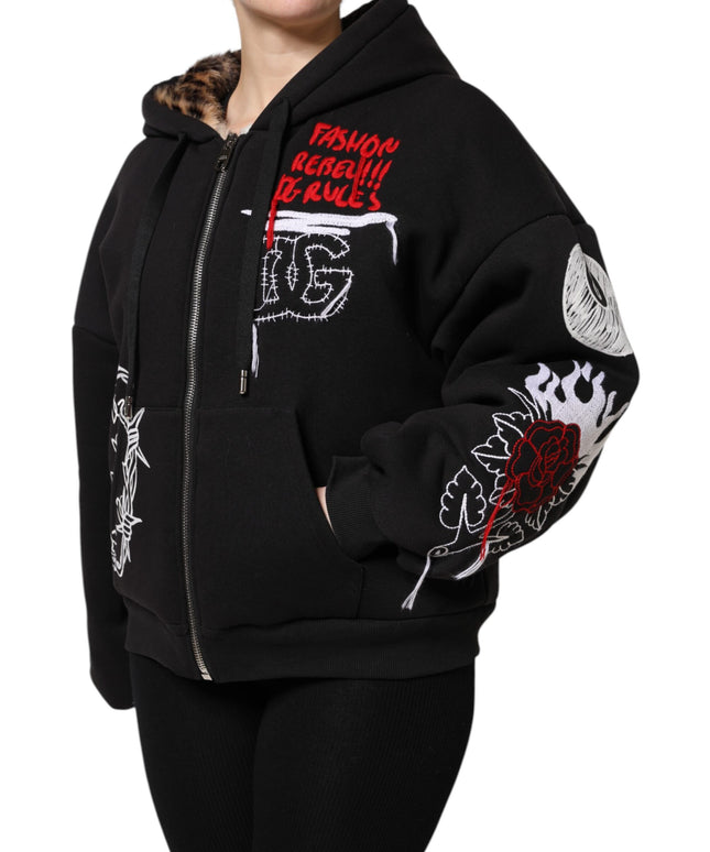 Dolce & Gabbana Black Embroidered Full Zip Hooded Jacket