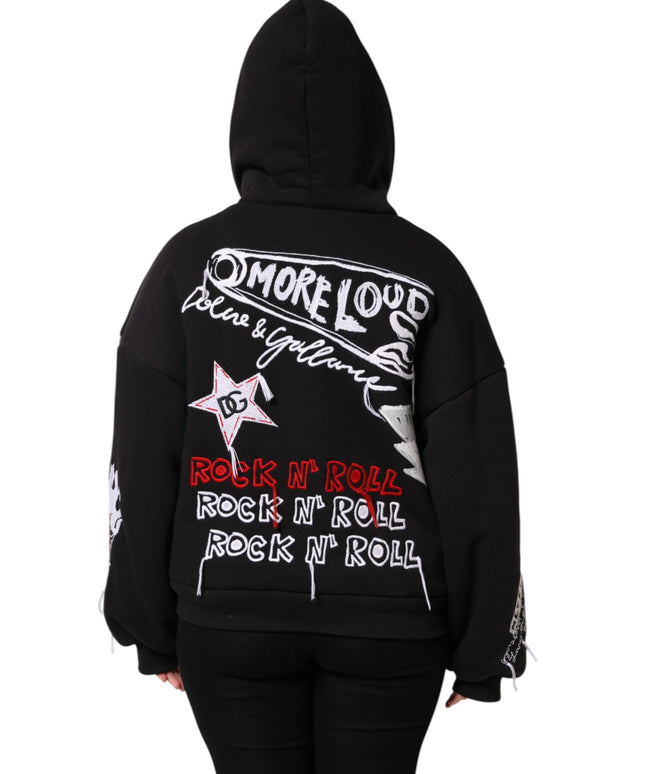 Dolce & Gabbana Black Embroidered Full Zip Hooded Jacket