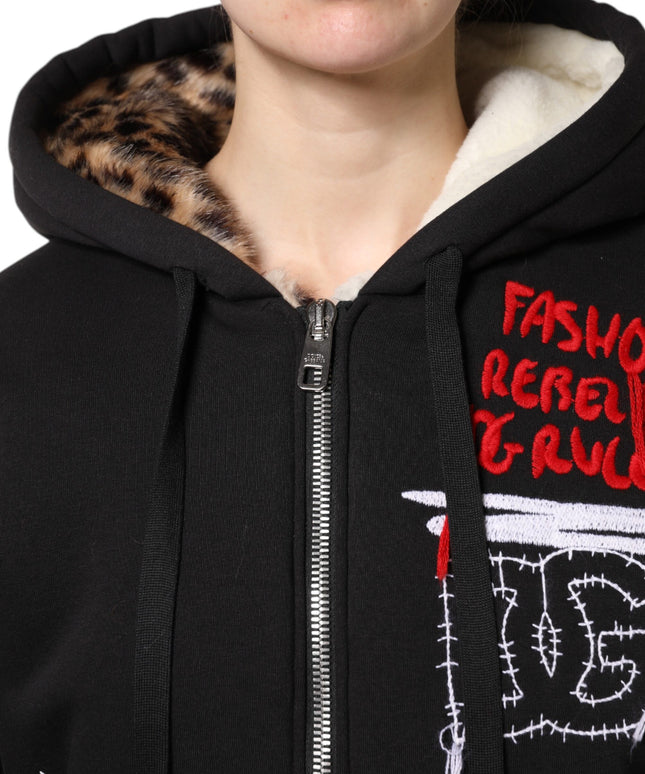 Dolce & Gabbana Black Embroidered Full Zip Hooded Jacket