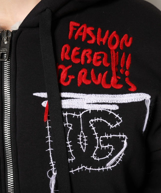Dolce & Gabbana Black Embroidered Full Zip Hooded Jacket