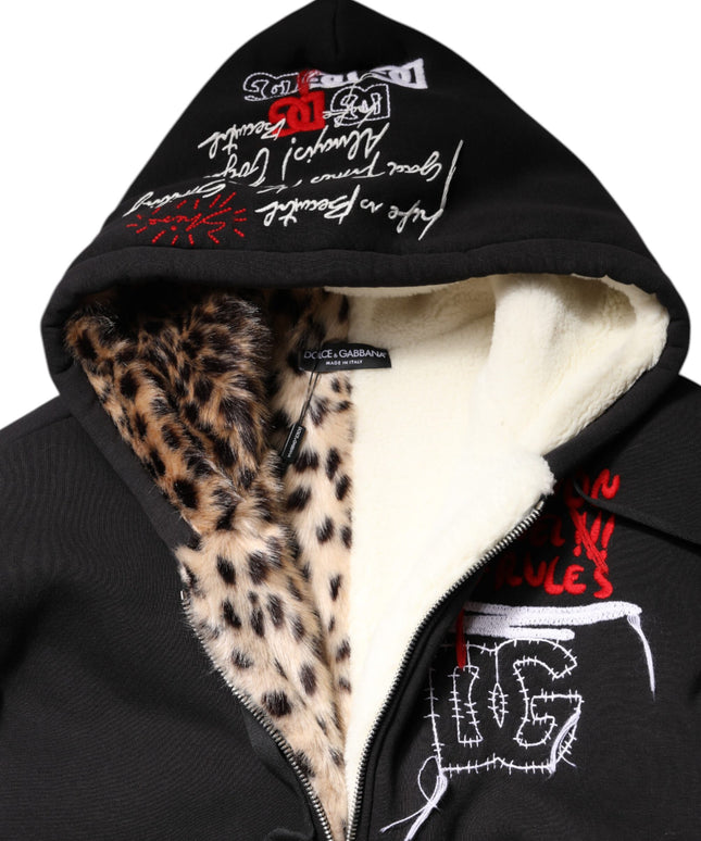 Dolce & Gabbana Black Embroidered Full Zip Hooded Jacket