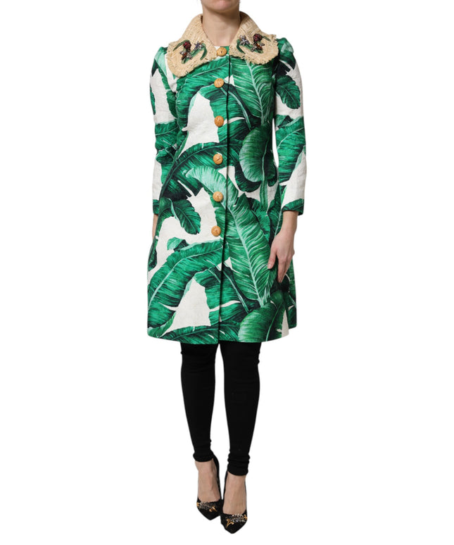 Dolce & Gabbana Multicolor Leaf Print Embellished Trenchcoat Jacket