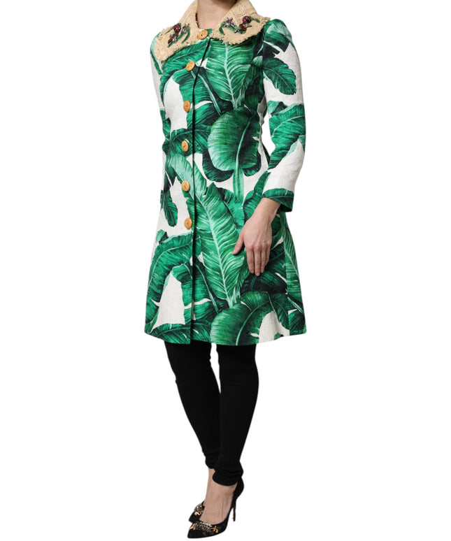 Dolce & Gabbana Multicolor Leaf Print Embellished Trenchcoat Jacket