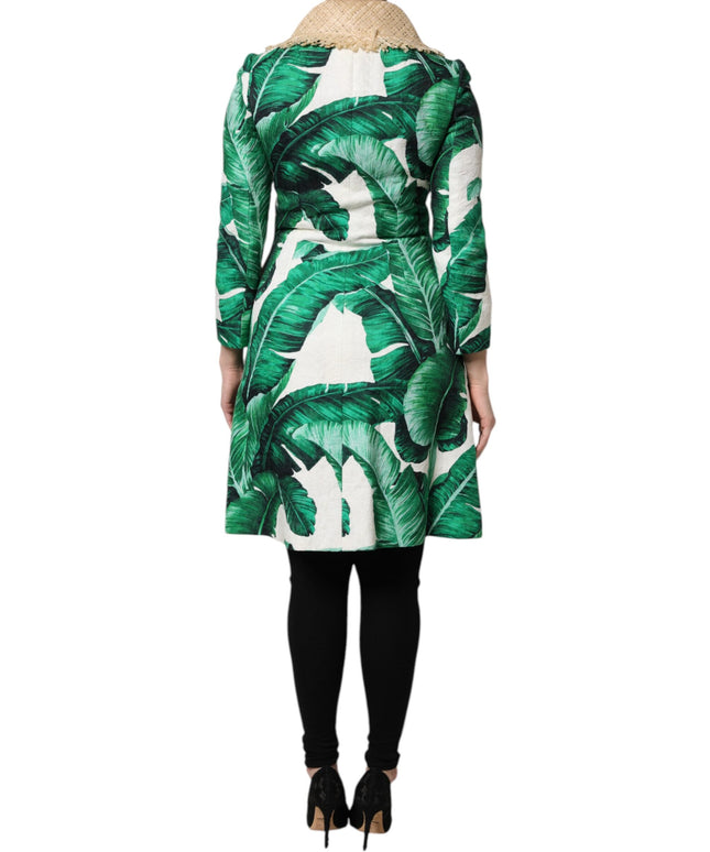 Dolce & Gabbana Multicolor Leaf Print Embellished Trenchcoat Jacket