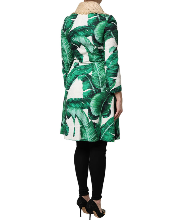 Dolce & Gabbana Multicolor Leaf Print Embellished Trenchcoat Jacket