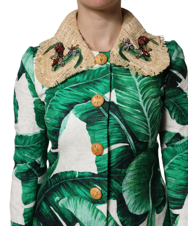 Dolce & Gabbana Multicolor Leaf Print Embellished Trenchcoat Jacket