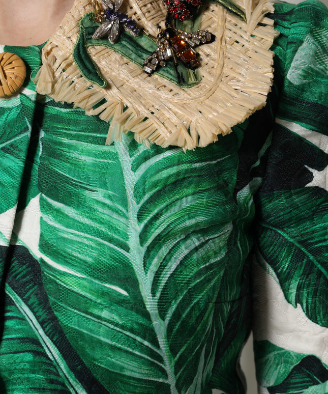 Dolce & Gabbana Multicolor Leaf Print Embellished Trenchcoat Jacket