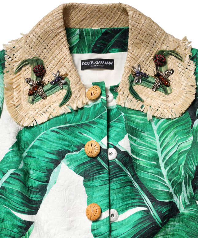 Dolce & Gabbana Multicolor Leaf Print Embellished Trenchcoat Jacket