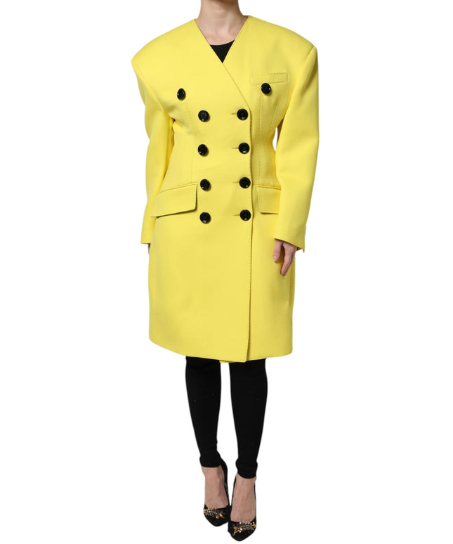 Dolce & Gabbana Yellow Double Breasted Trench Coat Jacket