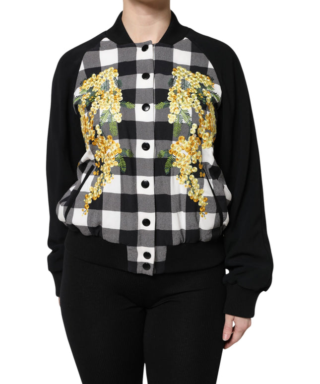 Dolce & Gabbana Black White Check Floral Button Down Jacket