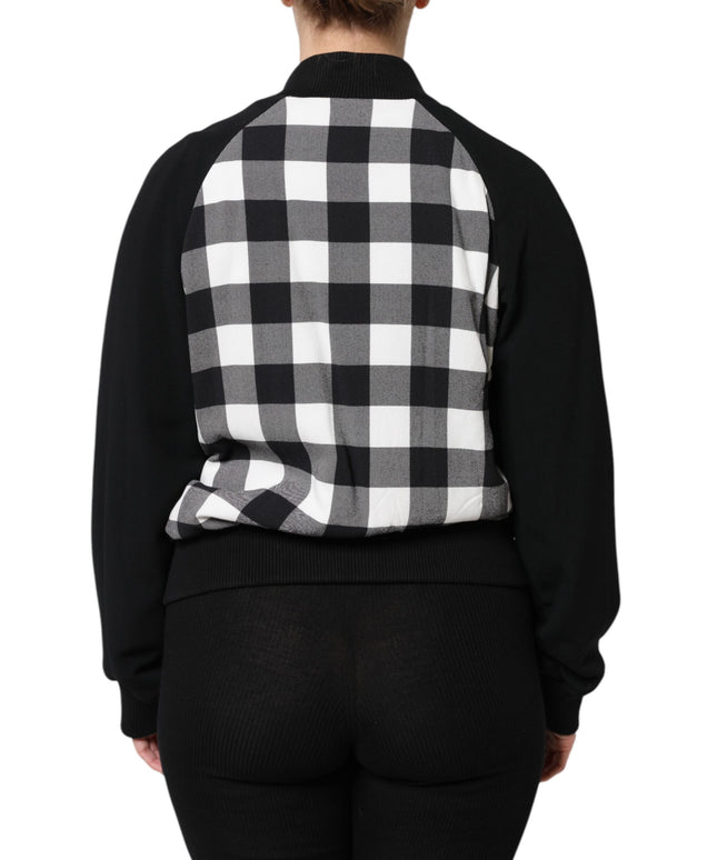 Dolce & Gabbana Black White Check Floral Button Down Jacket
