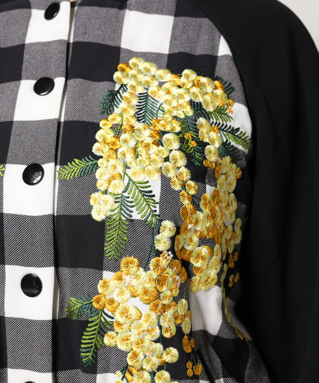 Dolce & Gabbana Black White Check Floral Button Down Jacket