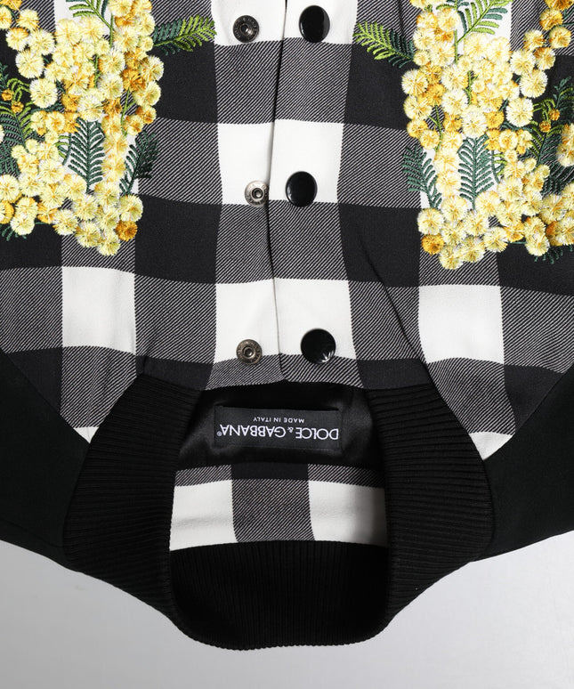 Dolce & Gabbana Black White Check Floral Button Down Jacket