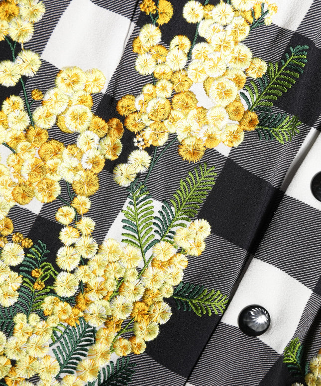 Dolce & Gabbana Black White Check Floral Button Down Jacket