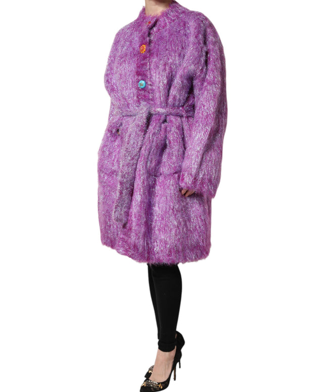 Dolce & Gabbana Purple Button Embellished Trench Coat Jacket