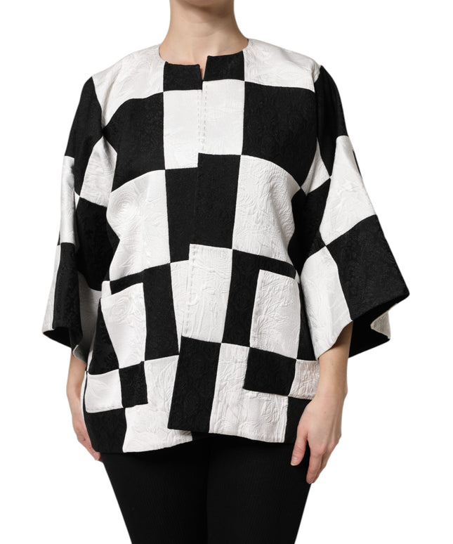Dolce & Gabbana White Black Patchwork Jacquard Blazer Jacket