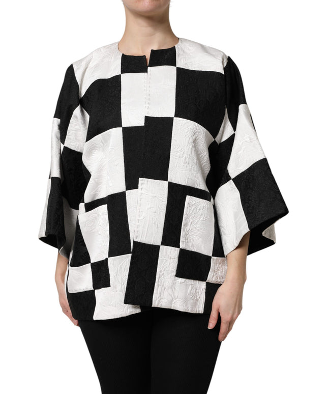 Dolce & Gabbana White Black Patchwork Jacquard Blazer Jacket