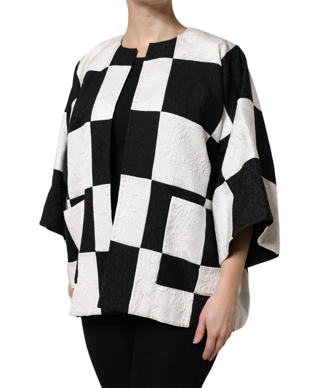 Dolce & Gabbana White Black Patchwork Jacquard Blazer Jacket