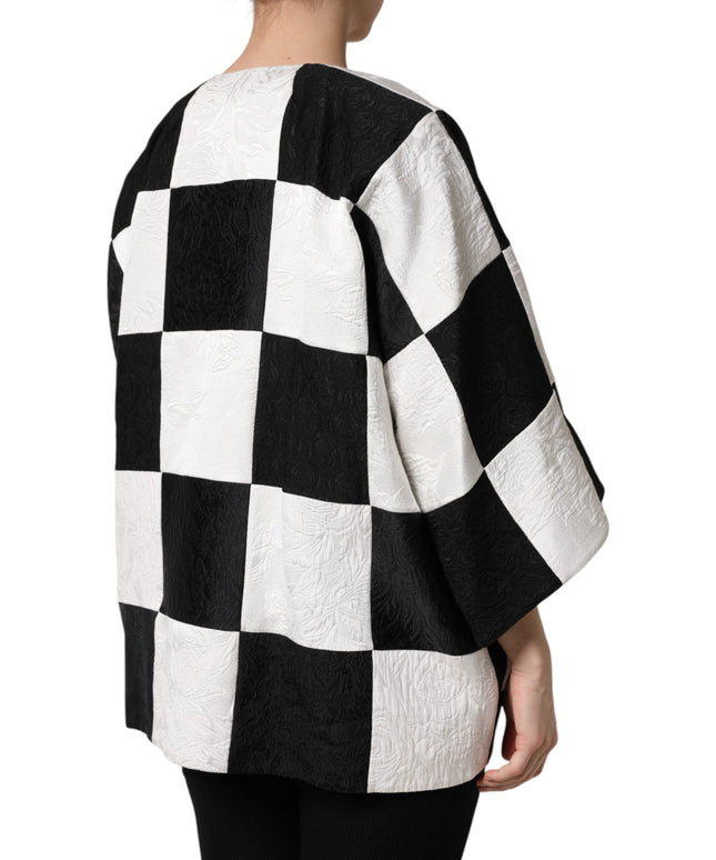 Dolce & Gabbana White Black Patchwork Jacquard Blazer Jacket