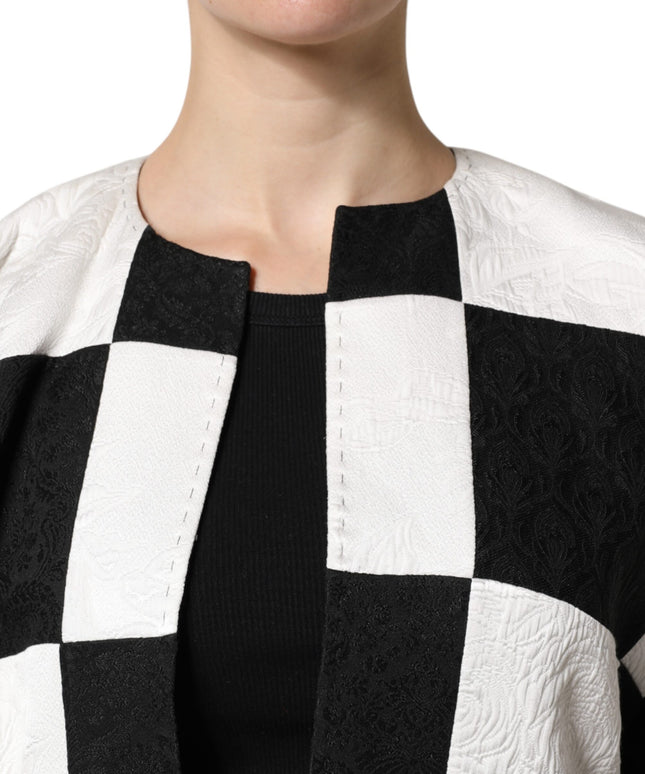 Dolce & Gabbana White Black Patchwork Jacquard Blazer Jacket