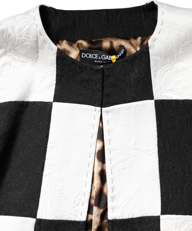 Dolce & Gabbana White Black Patchwork Jacquard Blazer Jacket