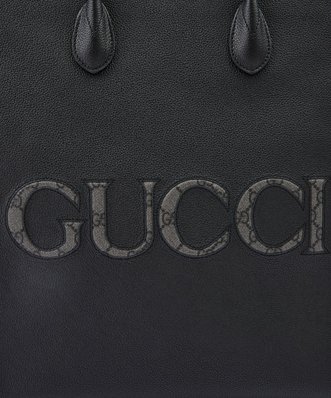 Gucci Black Leather Logo Medium Tote Bag