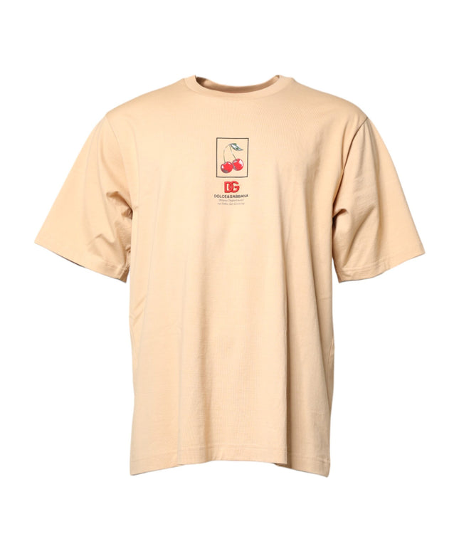 Dolce & Gabbana Beige Cotton Logo Print Crew Neck T-shirt